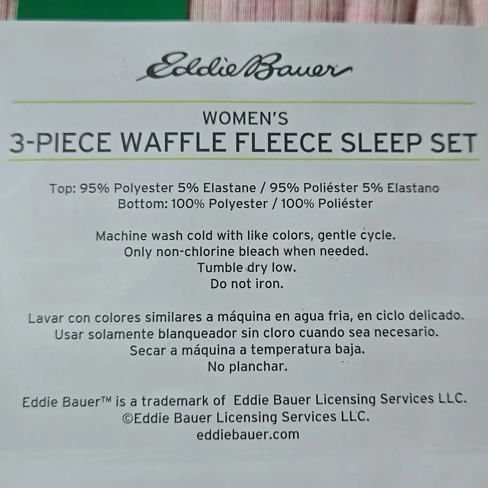 Eddie Bauer Pink and Blue Waffle Fleece 3 Piece Sleep Set - Picture 4 of 4
